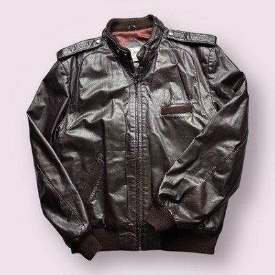 Vintage Men's Chessking Leather Bomber Jacket 80s Brown Military