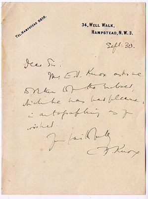 VINTAGE 1930 HANDGESCHRIEBENER BRIEF: E. V. KNOX, EDITOR PUNCH MAGAZIN