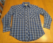 Men's Wrangler Western Shirt- Blue Plaid with Pearl Snaps- Size Medium
