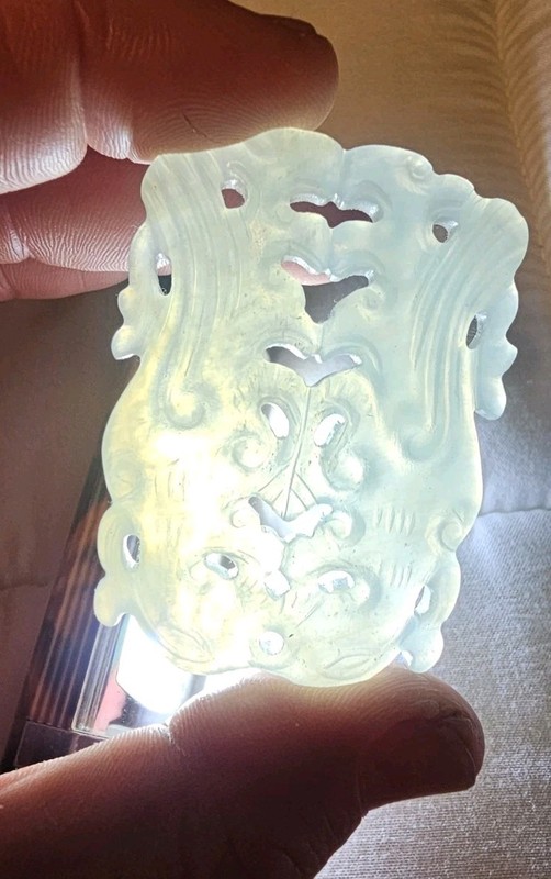 Translucent Celadon Nephrite Jade Pendant – Chinese Archaic Taotie Mask Carvin