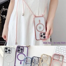 Crossbody Lanyard Plating Clear Phone Case For iPhone For Magsafe Magnetic Rope