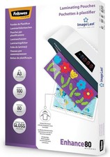 Fellowes A3 Laminating Pouches 160 Micron Gloss Finish 100 Sheets ImageLast
