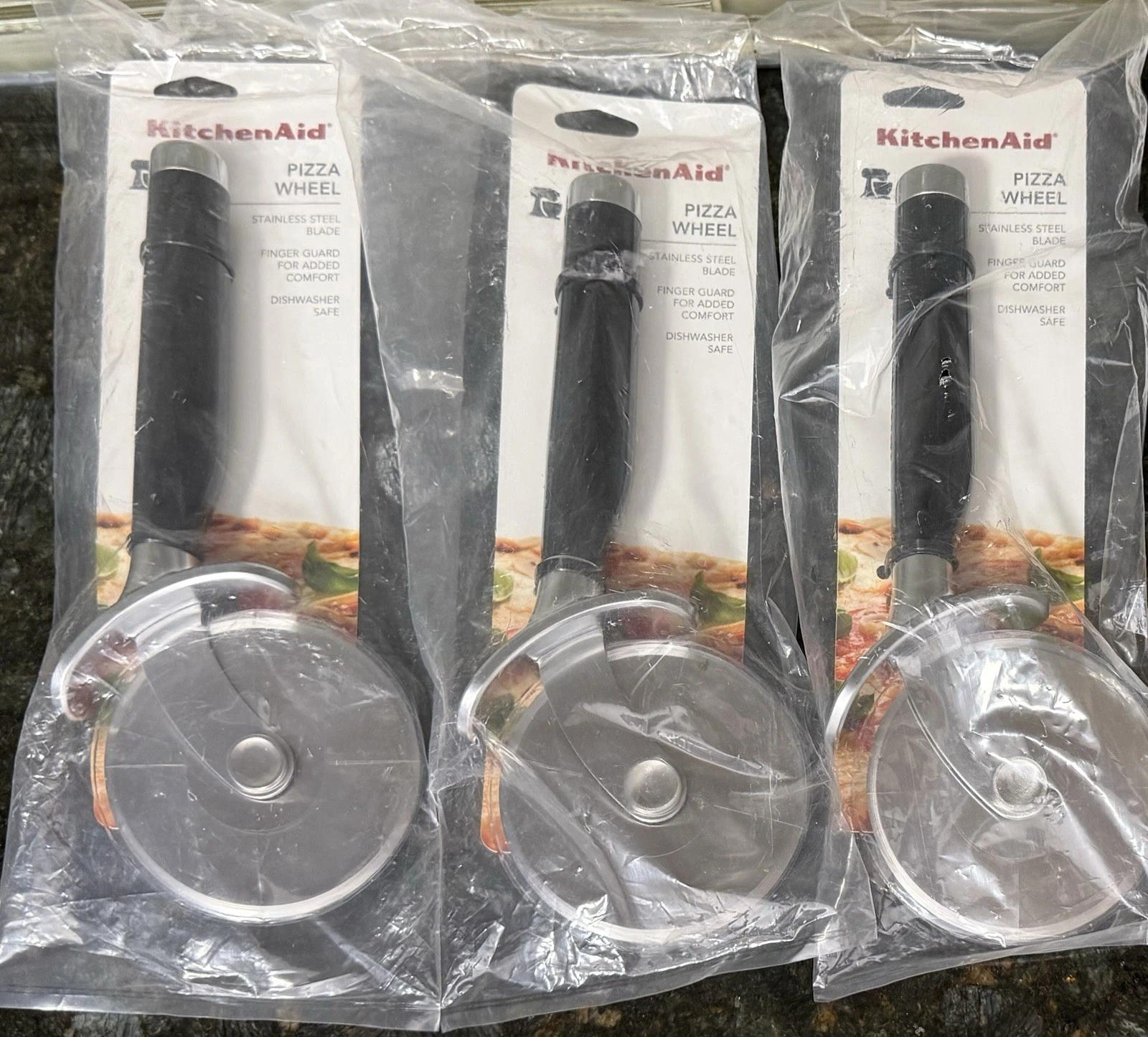 Lot Of (3) KitchenAid Pizza Wheel, Pizza Cutter With Finger Guard
Opens in a new window or tab