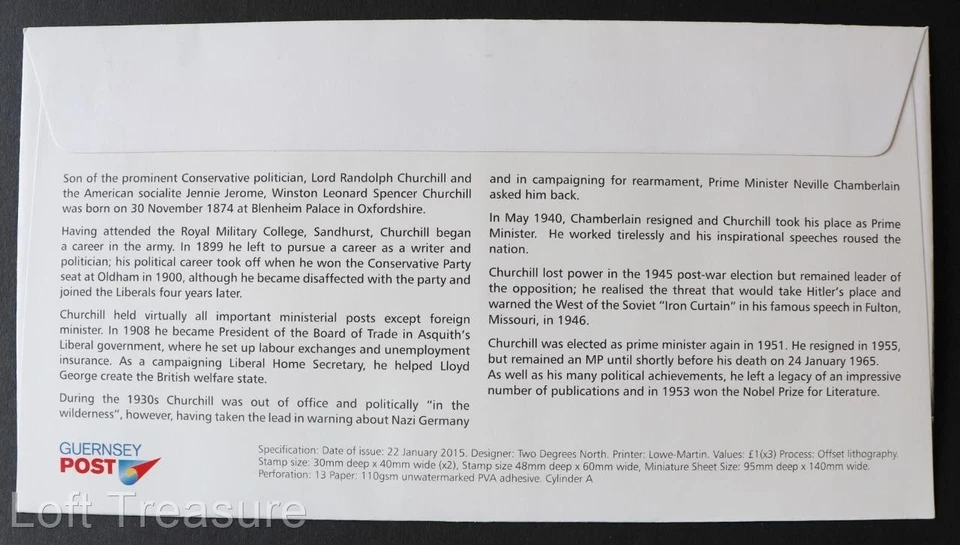 Guernsey Stamps: "Life of Sir Winston Churchill" £3.00 M/S FDC 2015 - Image 3 of 3