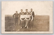 RPPC Handsome Young Men And Ladies On Farm North Dakota Family Postcard J43