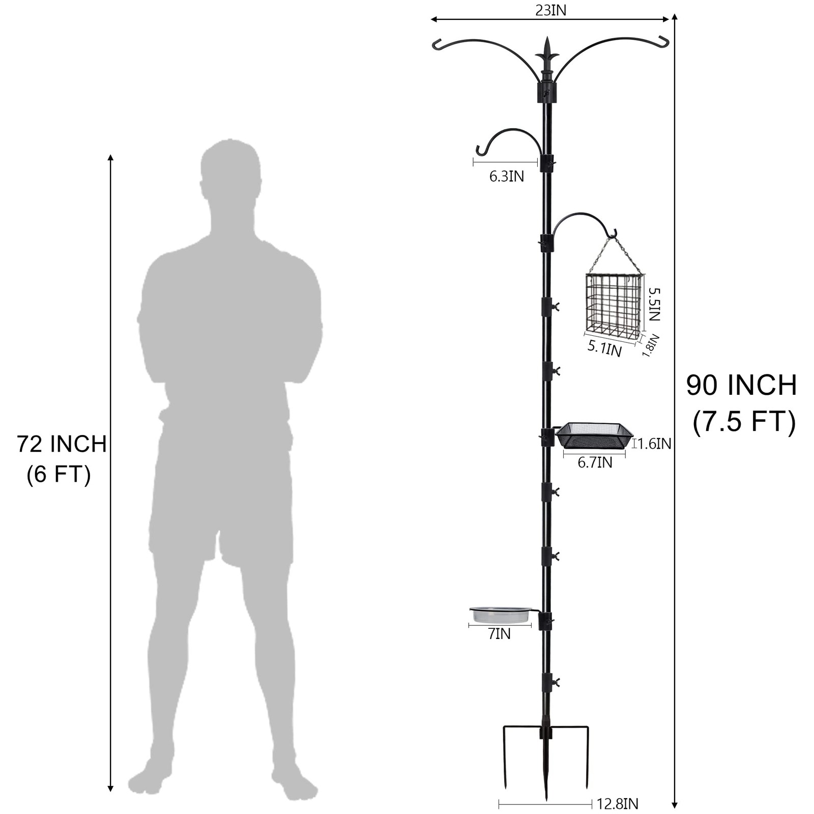 Bird Feeding Station Kit 90"x23" Feeder Pole Planter Hanger Multi Feeder