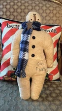 Primitive Folk Art Grungy Snowman Doll Old Frosty 16.5” Handmade