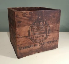 Antique Standard Oil Co SOCONY Logo Wooden Cut Grease Crate New York NY