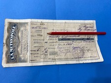 LA METROPOLE COMPAGNIA D'ASSICURAZIONI RICEVUTA PAGAMENTO ROGGIANO 1912.