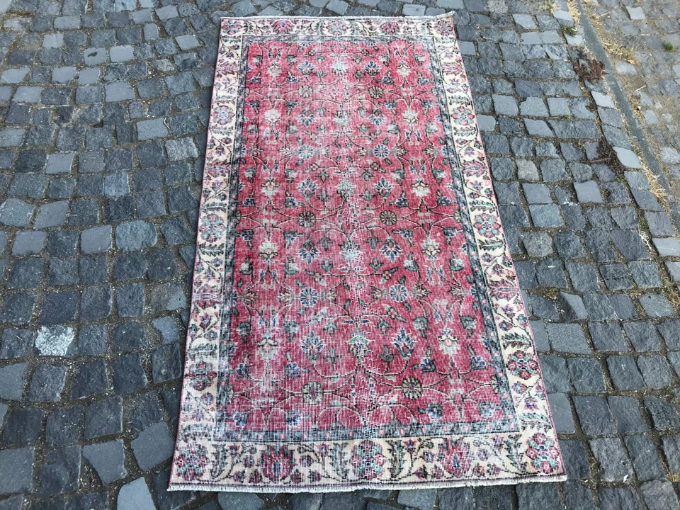 Bohemian Area Rug Handmade Wool Rug Turkish Vintage Traditional Rug 3,4 x 6,6 ft - Image 4 of 4