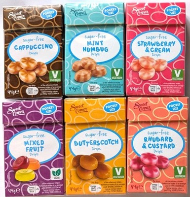 Zuckerfreie Tropfen Taschenformat gemischte Früchte Butterscotch Cappuccino Erdbeere 44g