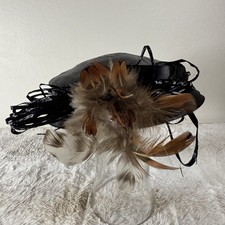 Vintage Clover Lane Black Feather Cocktail Hat Pillbox 50s 60s