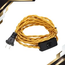 15 Ft 18/2 Cloth Covered Lamp Cord w Plug with Stripped Ends Golden