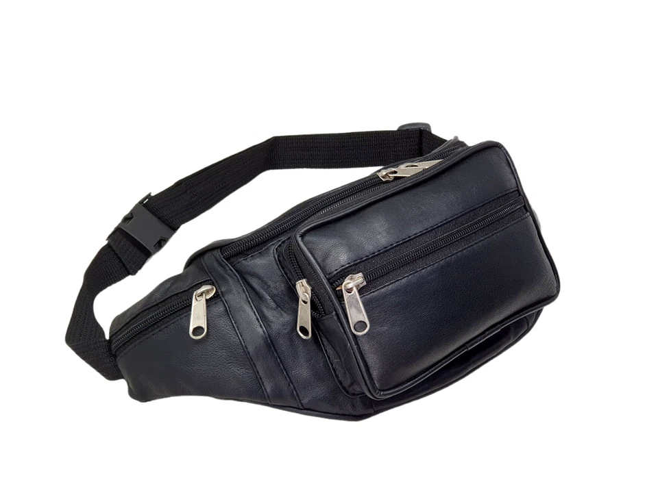 Genuine Soft Black Leather Quality Waist bag Bum Bag Travel pouch pack #1006 - Image 2 of 4