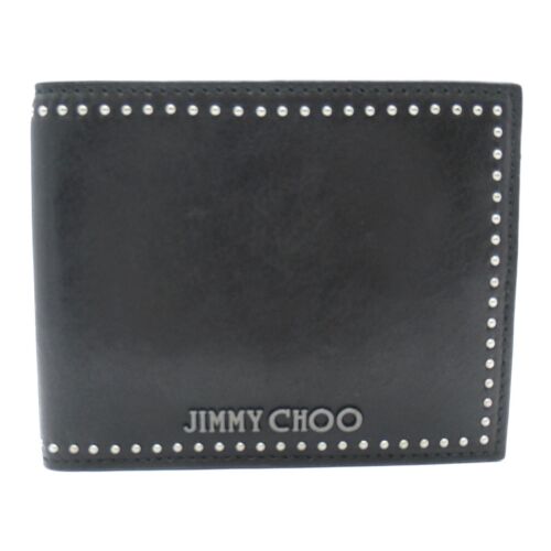 JIMMY CHOO bi-fold compact wallet purse studs leather Black Used - Afbeelding 1 van 9