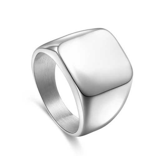 Men's Polished Square Signet Ring Stainless Steel Biker Band Jewelry Size 7-14 - Photo 25/38