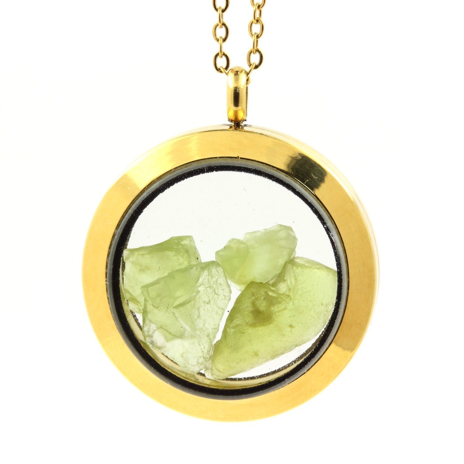 Collier Péridot brut et son grand médaillon doré 25 mm de prestige