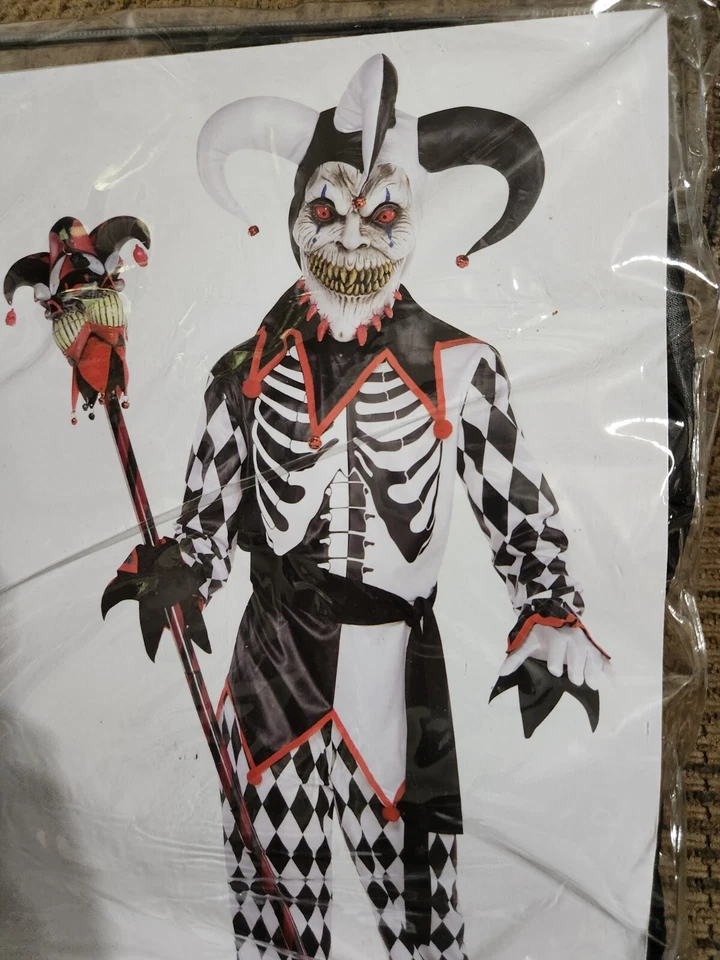 Disfraz de bufón siniestro adulto talla grande 12 a 14 Halloween juego de 5 piezas disfraces Foto 3 de 4