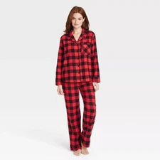 Women's Red And Black  Buffalo Check Flannel Pajama Set - Small