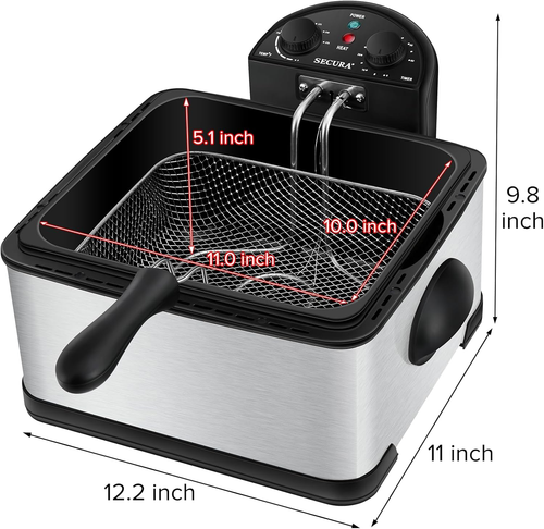 Freidora eléctrica triple cesta de acero inoxidable de 1700 vatios con temporizador extra libre - Imagen 2 de 7