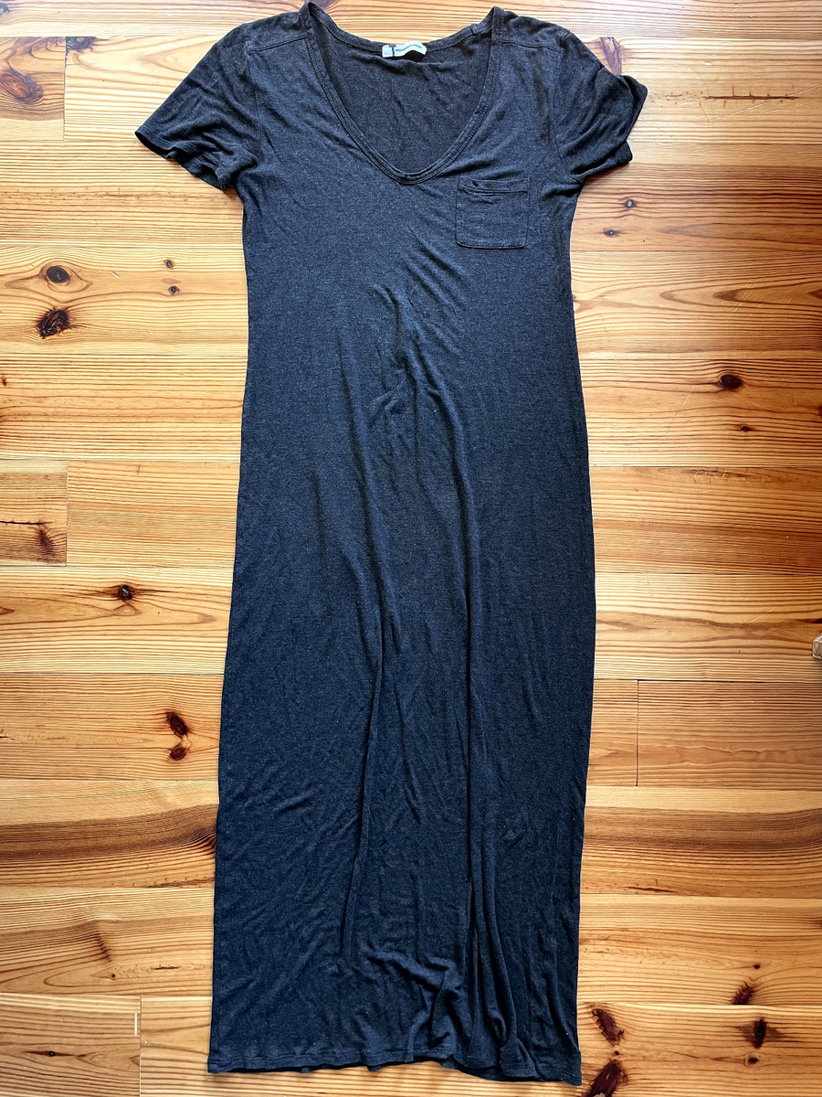 t by alexander wang grey dress Gray V-Neck T-Shirt Maxi XS S color: thunder grey