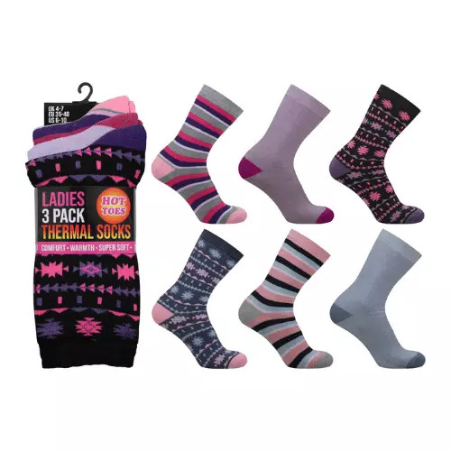 12 Pairs Ladies Women Fair Isle Design Thermal Socks UK 4-7