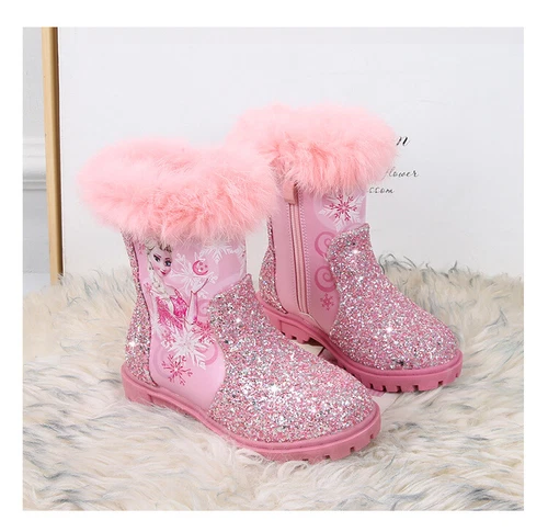 Winter Kids Girls Elsa Princess Crystal Sequin High Boots& velvet Christmas gift - Picture 29 of 50