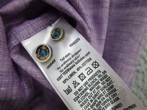 Ted Baker Shirt Mens 5 Purple Linen Casual Chambray Workshirt Adult Large - Picture 6 of 11