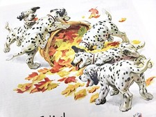 Fall Leaves Dalmatian Puppies Texaco Vtg Ads 1951 Series Gasoline Fire Chief