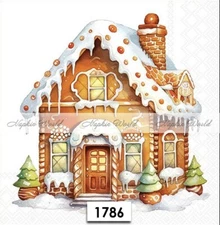 (1786) TWO Paper LUNCHEON Decoupage Art Craft Napkins - XMAS GINGERBREAD HOUSE