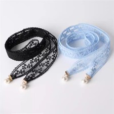 Women Lace Belt Faux Pearl Floral Embroidered Strap Waist Chain Rope Accessory