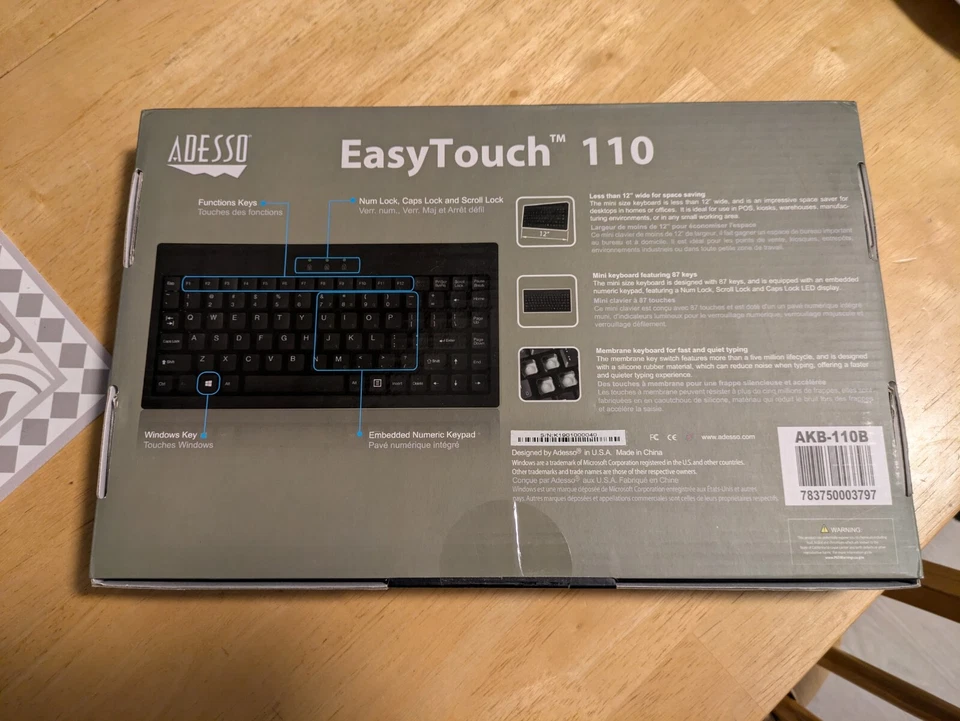 Adesso EasyTouch 110 Mini Keyboard New Sealed 12" 87 Keys Membrane Keyboard - Image 2 of 4