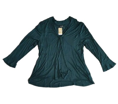 Suzanne Betro Tie Front Tunic Women's 2X Boho Style Long Sleeve Blouse Green