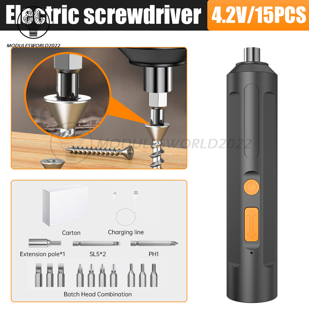 Cordless Electric Screwdriver USB Rechargeable Power Tool Screw Driver Bit US