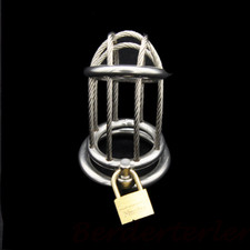 Stainless Steel Metal Chastity Cage Device Restraint Belt Ring Lock Slave