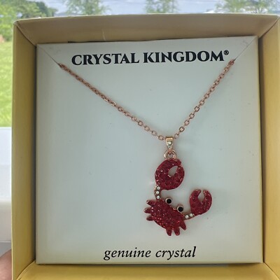 Crystal Kingdom Crab Pendant Necklace 15-17'' Chain in  Box Gold Tone -NEW