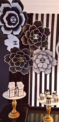 paper flowers set backdrop chanel inspired decorative accessories chanel paper flower backdrop