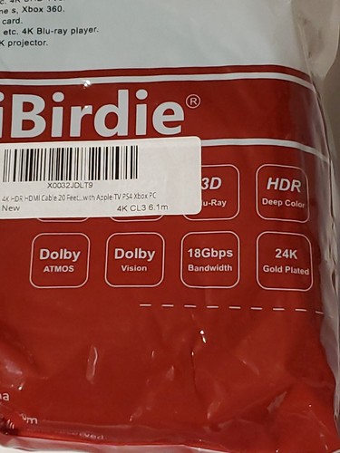 iBirdie 4k 20ft HDMI cable With ETHERNET 24k Gold Plated Apple TV Smart TV Comp. - Imagen 2 de 7
