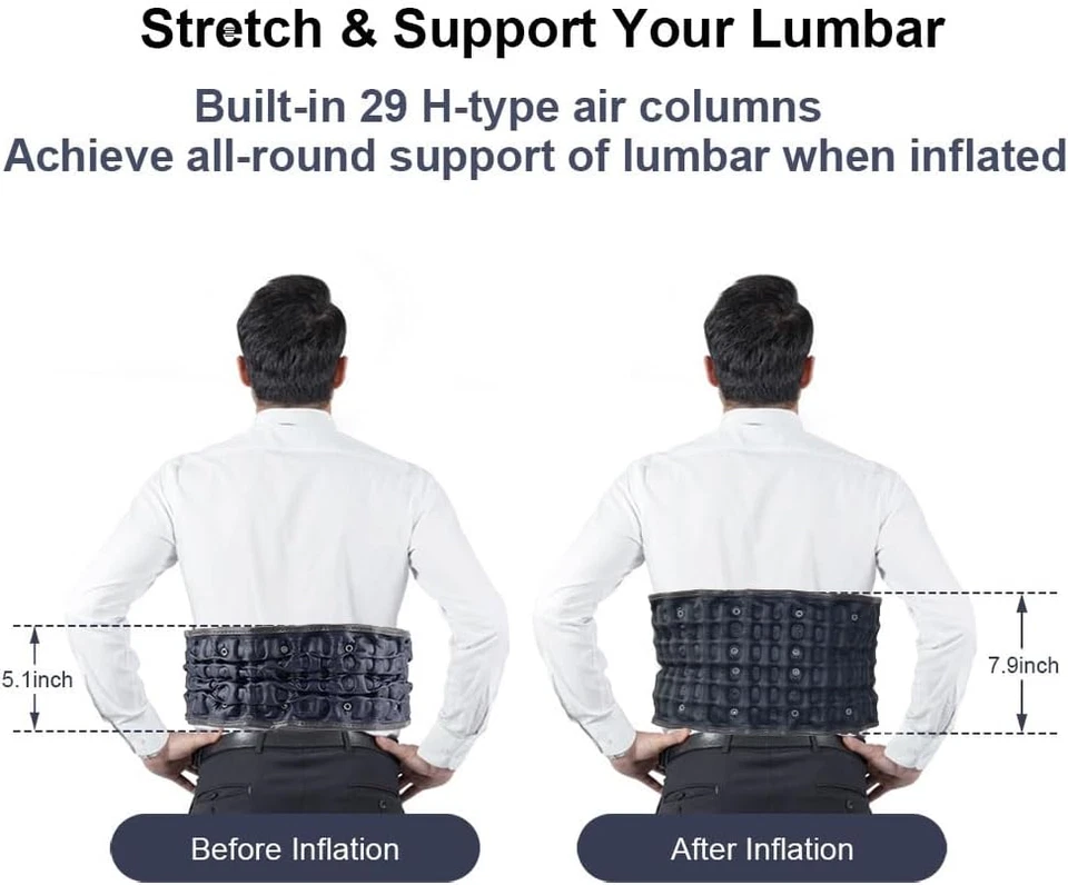 Cinturón de descompresión trasero inalámbrico con calefacción soporte lumbar inflable para espalda baja Foto 4 de 4