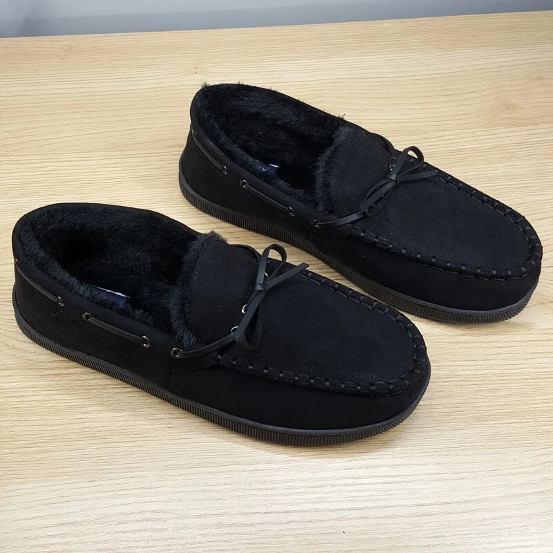 Zapatillas de mocasín CLUB ROOM para hombre talla 8-9 negras de gamuza sintética forradas de felpa Foto 2 de 4