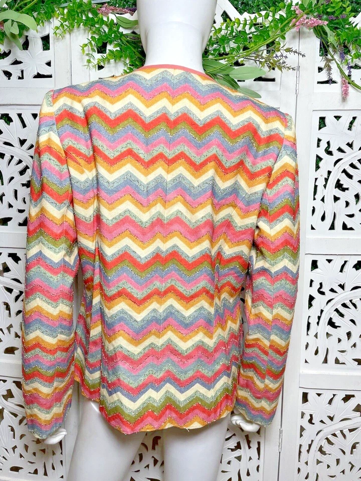 Blank London Anthropologie Women’s Chevron Metallic Colorful Jacket Size Small - Image 2 of 4