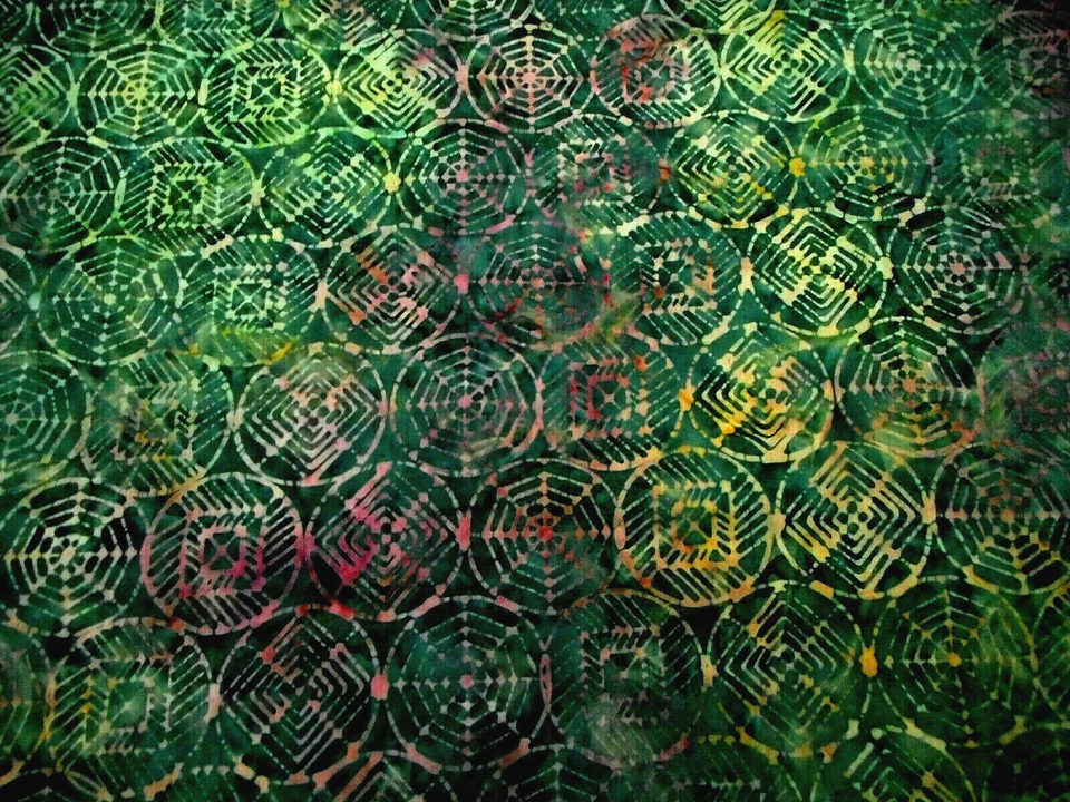 Tela Batik por media yarda rosa amarillo verde sobre algodón teñido a mano azul marino #57 Foto 2 de 2