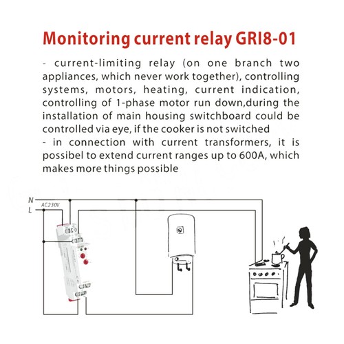 GEYA AC Current Relay Overcurrent Monitoring Protection 0.05A-16A AC/DC24V-240V - Picture 8 of 12