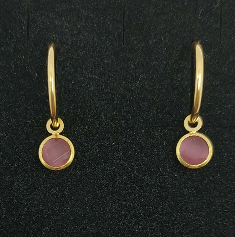 Pendientes oro 18k. Aro 12,5 mm con circonita rosa