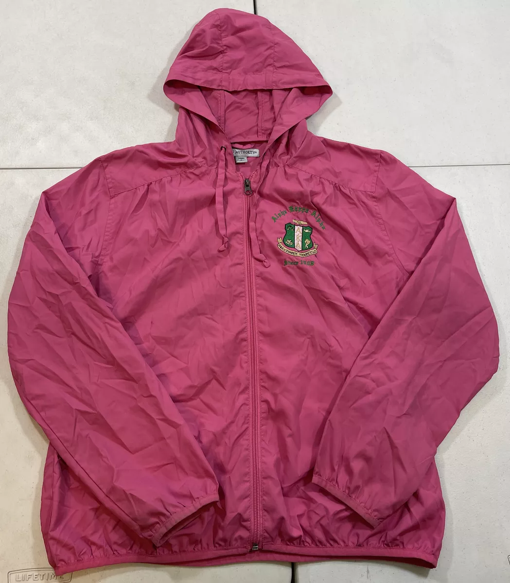 Alpha Kappa Alpha Sorority Full Zip Hooded Windbreaker Jacket Pink Size Mediun