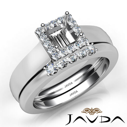 Filigree U Prong Princess Diamond Engagement Semi Mount Ring Bridal Set 0.42Ctw - Picture 3 of 29