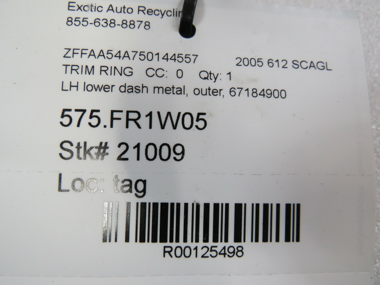 Ferrari 612 Scaglietti, LH, Lower Outer Dash Trim Ring, Metal, Used, 67184900