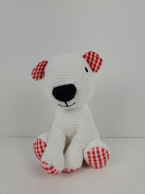 Make Believe Ideas Puppy Dog Plush  with  Plaid Ears Feet 8'' Inches White Red