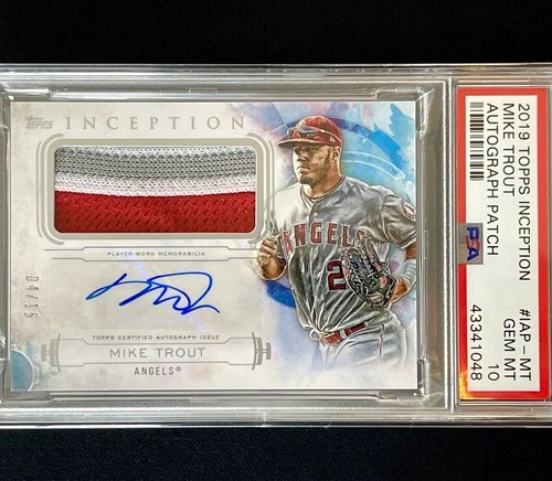 MIKE TROUT Auto Patch /15 🔥 2019 Topps Inception 💎 PSA 10 GEM-MT 💎Player Worn - Picture 1 of 4