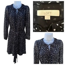 Loft Dress Size 4 Black Geometric Print Dolman Sheer Long Sleeve Keyhole Neck